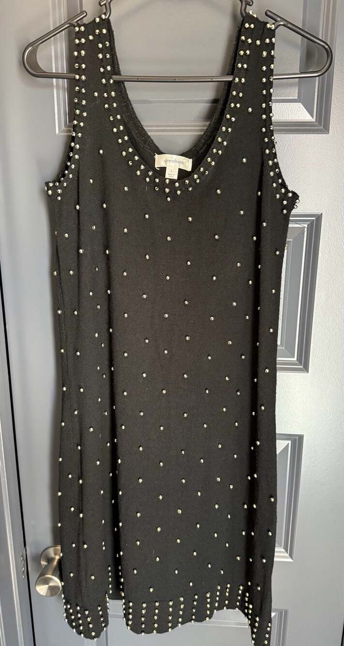 dressbarn Black Sleeveless Knit Mini Dress with Silver Stud Embellishments Size